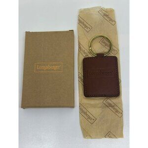Longaberger Brown Leather Keychain With Gold-Tone Ring In Original Box